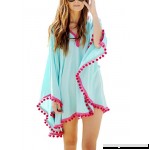 Kiwibu® Womens Fashion Tassel Bathing Suit Cover up Beach Dress Cotton Beachwear Cover ups with Pom Pom Trim Blue B078VLLFL3